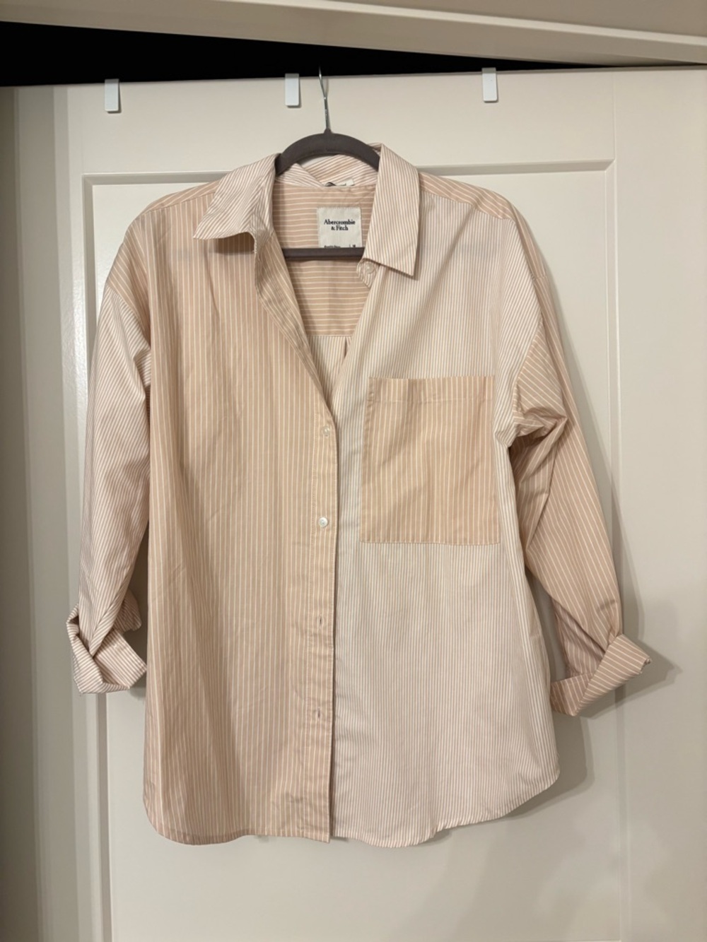 Abercrombie & Fitch Beige and Cream Striped Women's Button-Down Shirt
